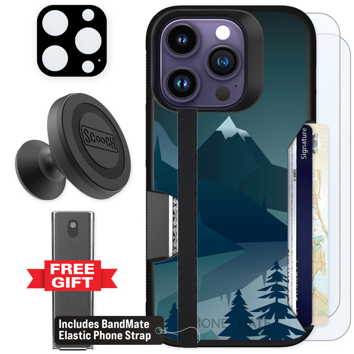 Scooch Moneymate Midnight Ridge for iPhone 14 Pro β Defender Bundle