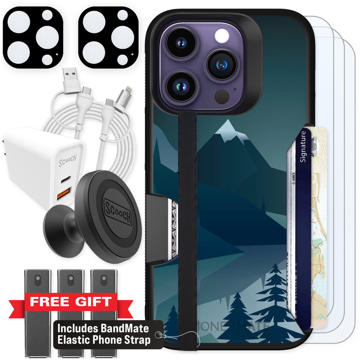 Scooch Moneymate Midnight Ridge for iPhone 14 Pro β Ultimate Bundle