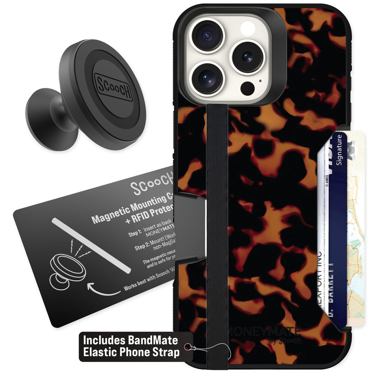 Scooch Moneymate Tortoise Shell for iPhone 16 Pro Max β Starter Bundle