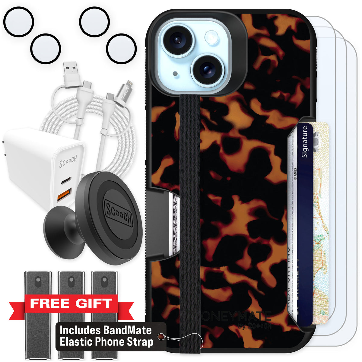 Scooch Moneymate Tortoise Shell for iPhone 15 β Ultimate Bundle