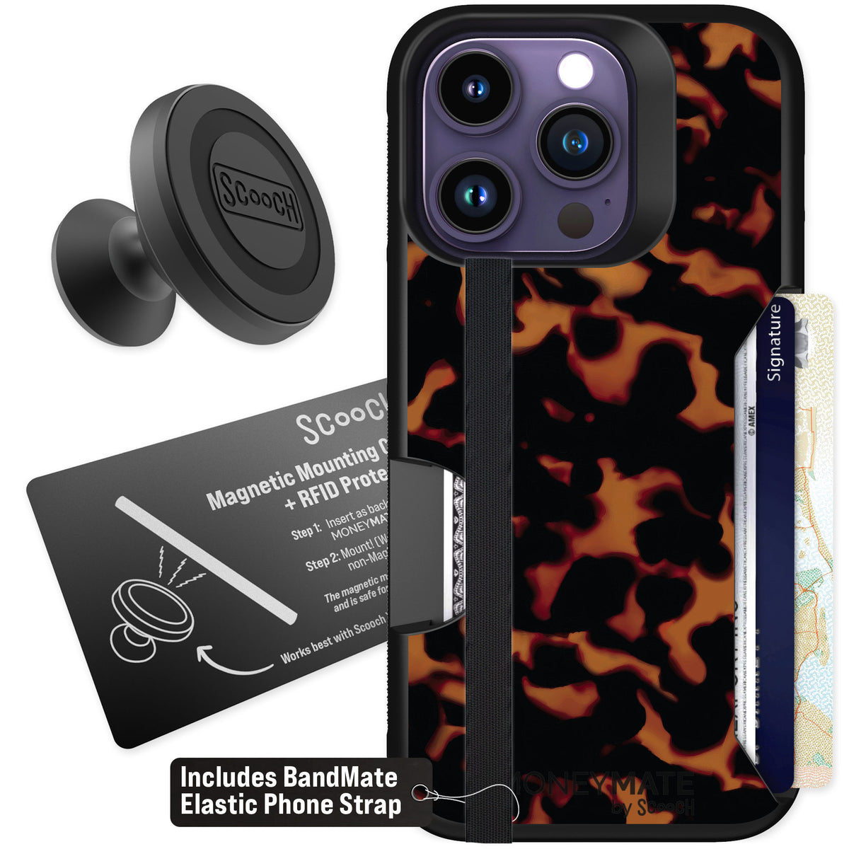 Scooch Moneymate Tortoise Shell for iPhone 14 Pro β Starter Bundle