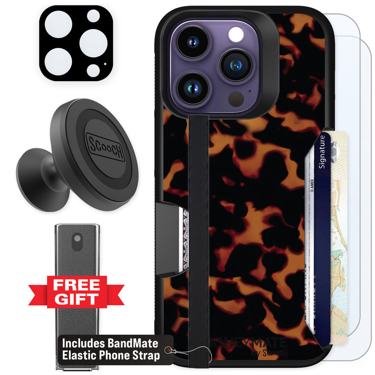 Scooch Moneymate Tortoise Shell for iPhone 14 Pro β Defender Bundle