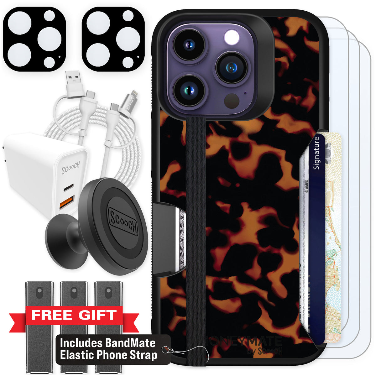 Scooch Moneymate Tortoise Shell for iPhone 14 Pro β Ultimate Bundle