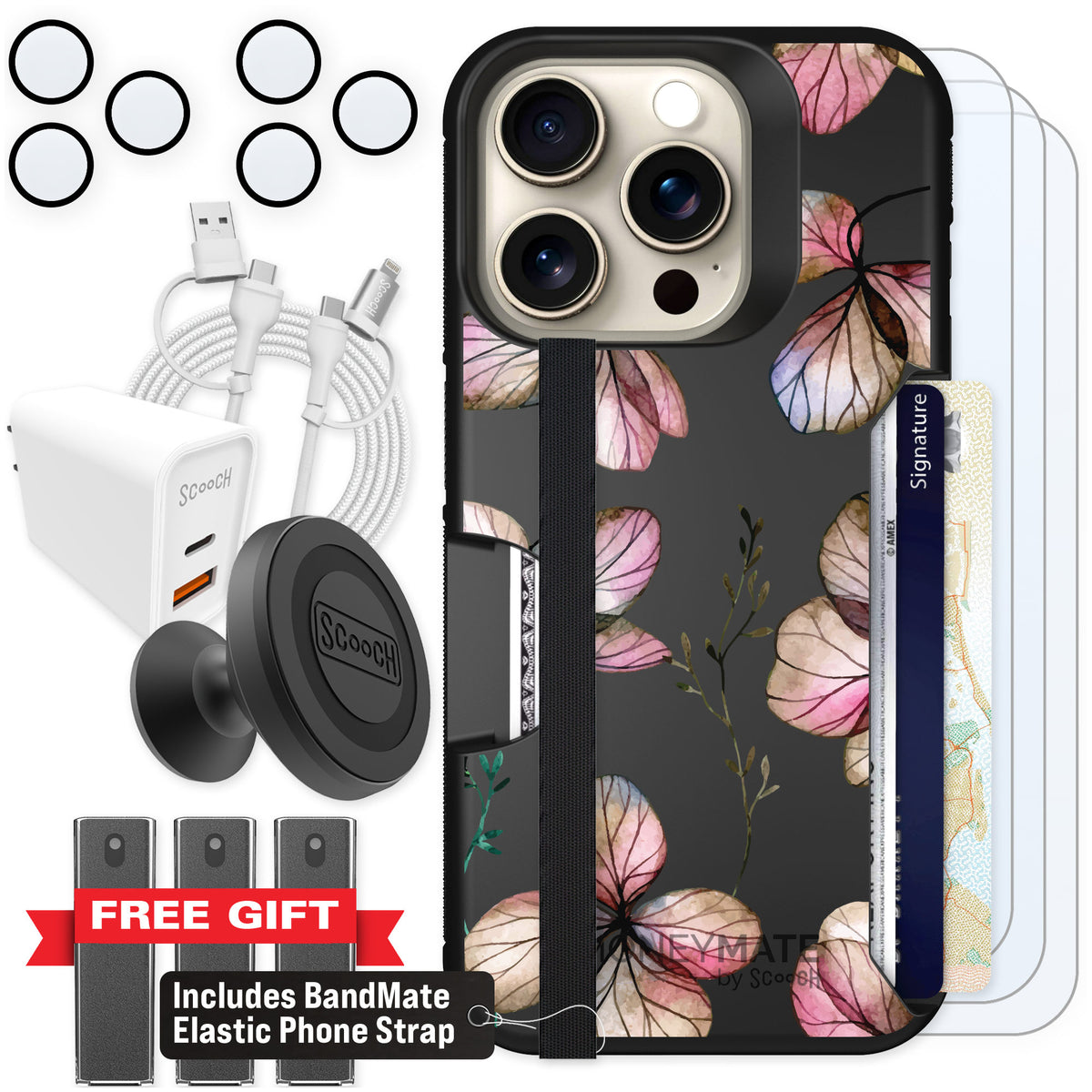 Scooch Moneymate Dried Flowers for iPhone 15 Pro — Ultimate Bundle