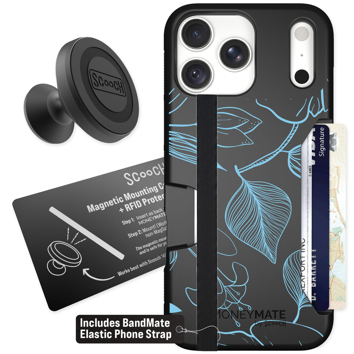 Scooch Moneymate Blue Hibiscus for iPhone 18 Pro Max — Starter Bundle