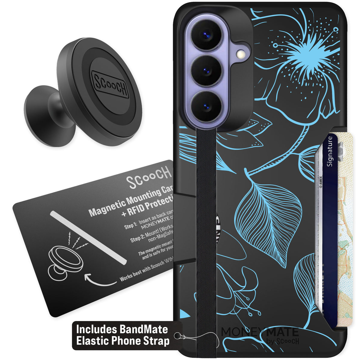 Scooch Moneymate Blue Hibiscus for Galaxy S26+ — Starter Bundle