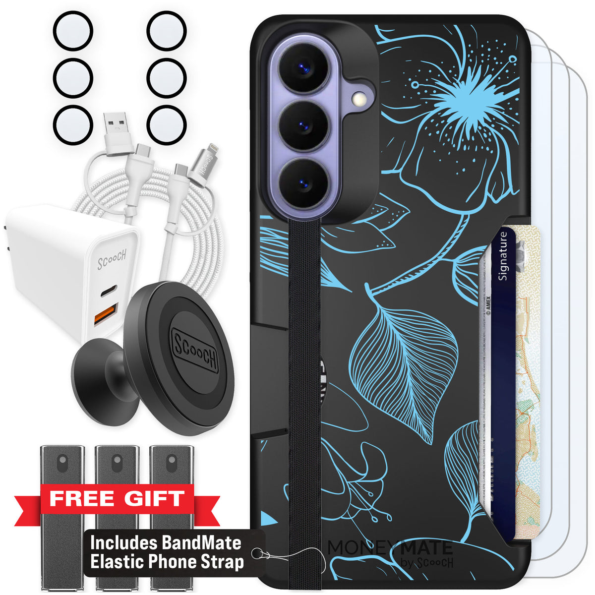 Scooch Moneymate Blue Hibiscus for Galaxy S26+ — Ultimate Bundle