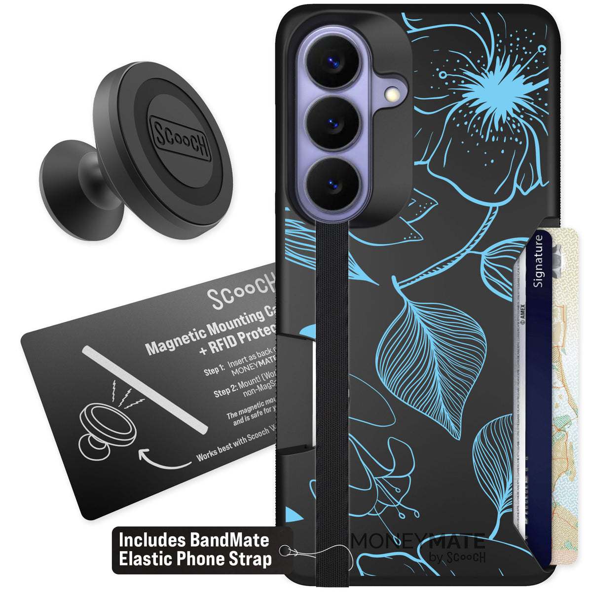 Scooch Moneymate Blue Hibiscus for Galaxy S26 — Starter Bundle