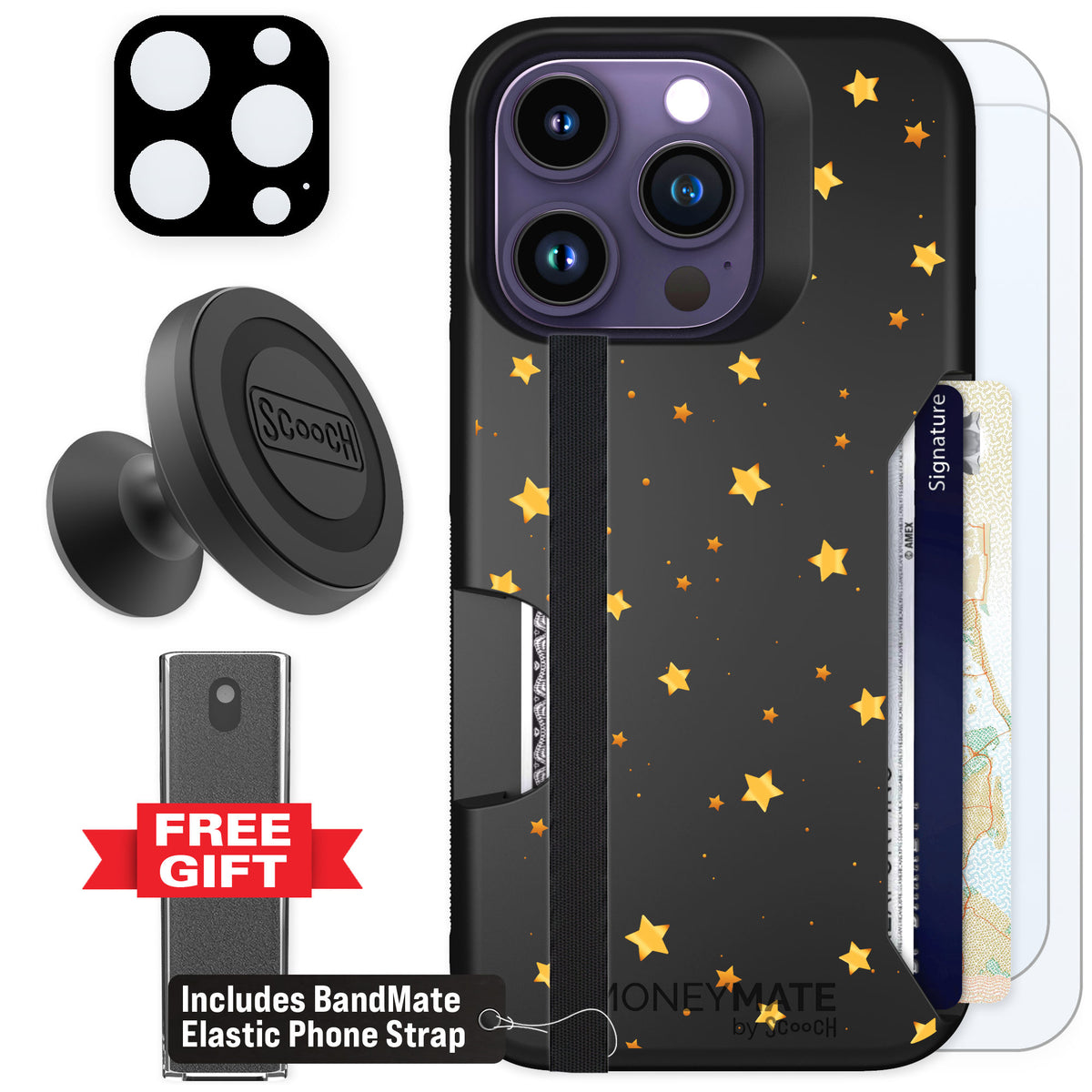 Scooch Moneymate Gold Stars for iPhone 14 Pro β Defender Bundle