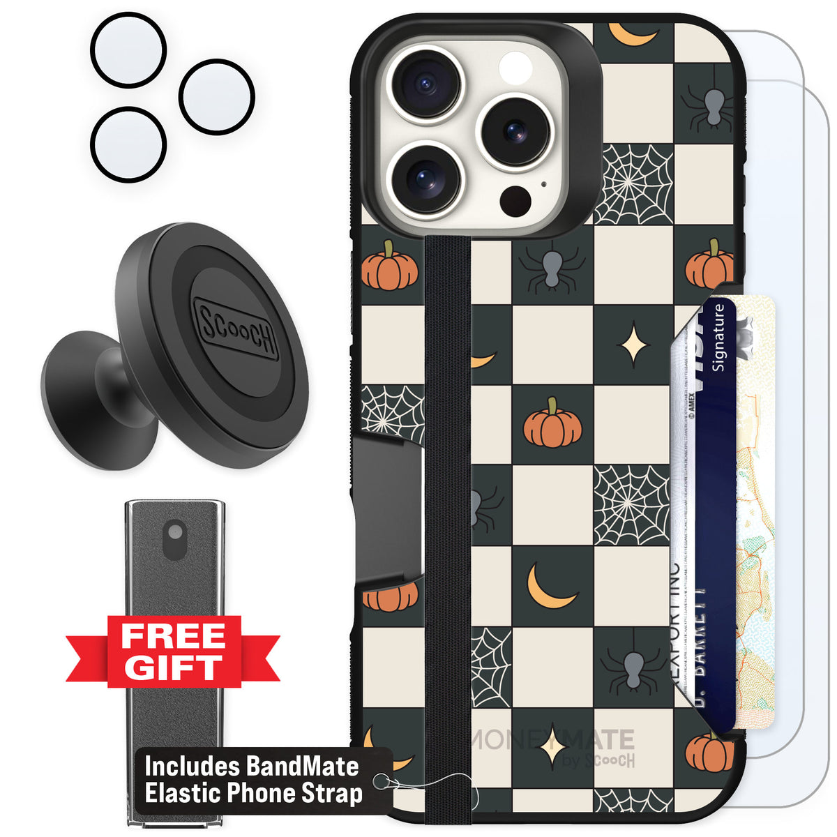Scooch Moneymate Spooky Squares for iPhone 16 Pro Max β Defender Bundle