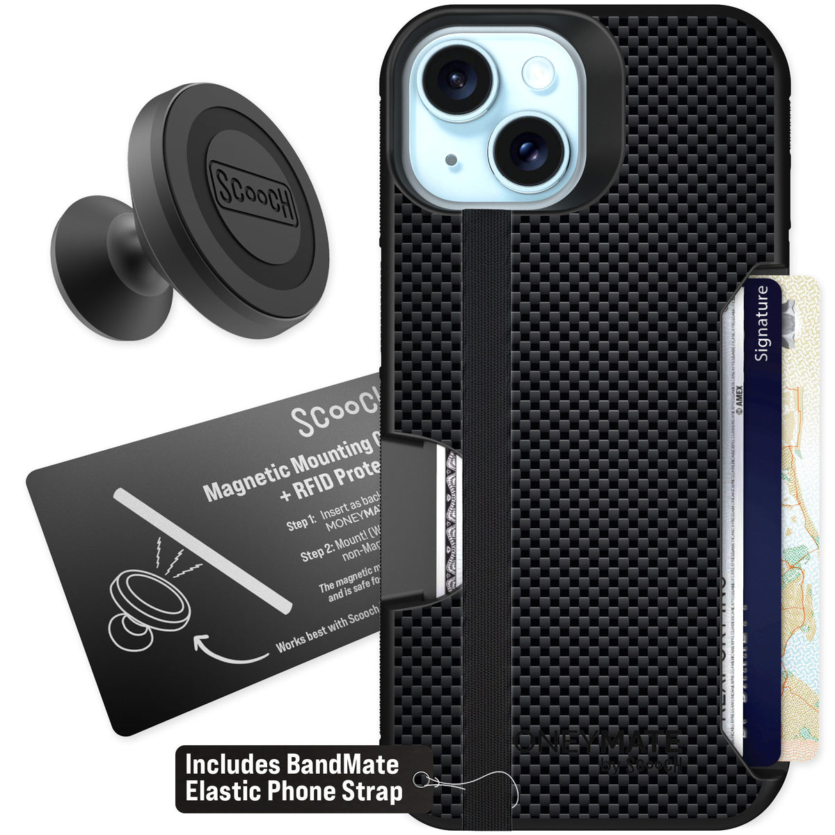 Scooch Moneymate Carbon Fiber for iPhone 15 β Starter Bundle