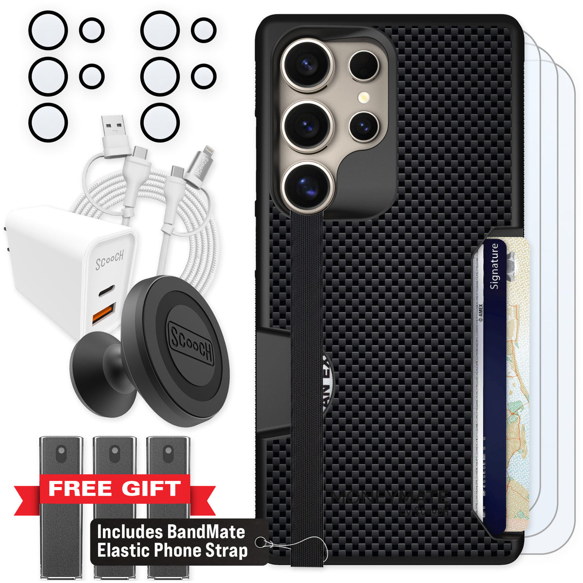 Scooch Moneymate Carbon Fiber for Galaxy S25 Ultra β Ultimate Bundle