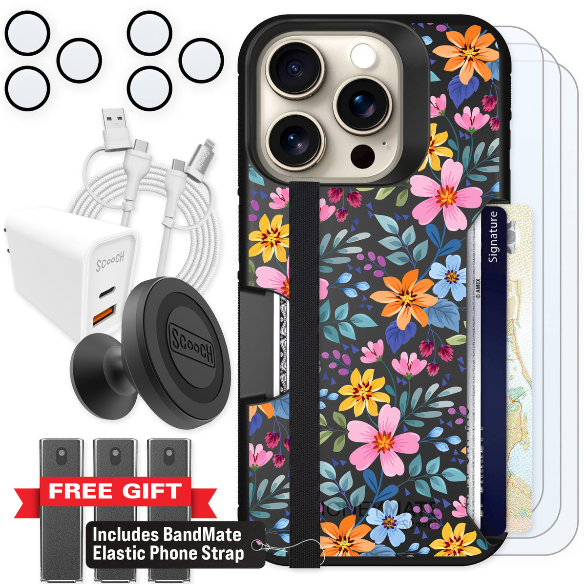 Scooch Moneymate Full Bloom for iPhone 15 Pro — Ultimate Bundle