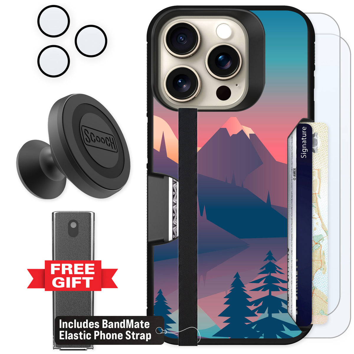Scooch Moneymate Mountain Range for iPhone 15 Pro — Defender Bundle