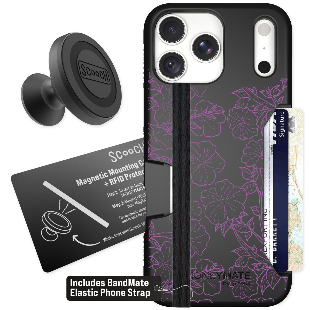 Scooch Moneymate Purple Petunias for iPhone 18 Pro Max — Starter Bundle