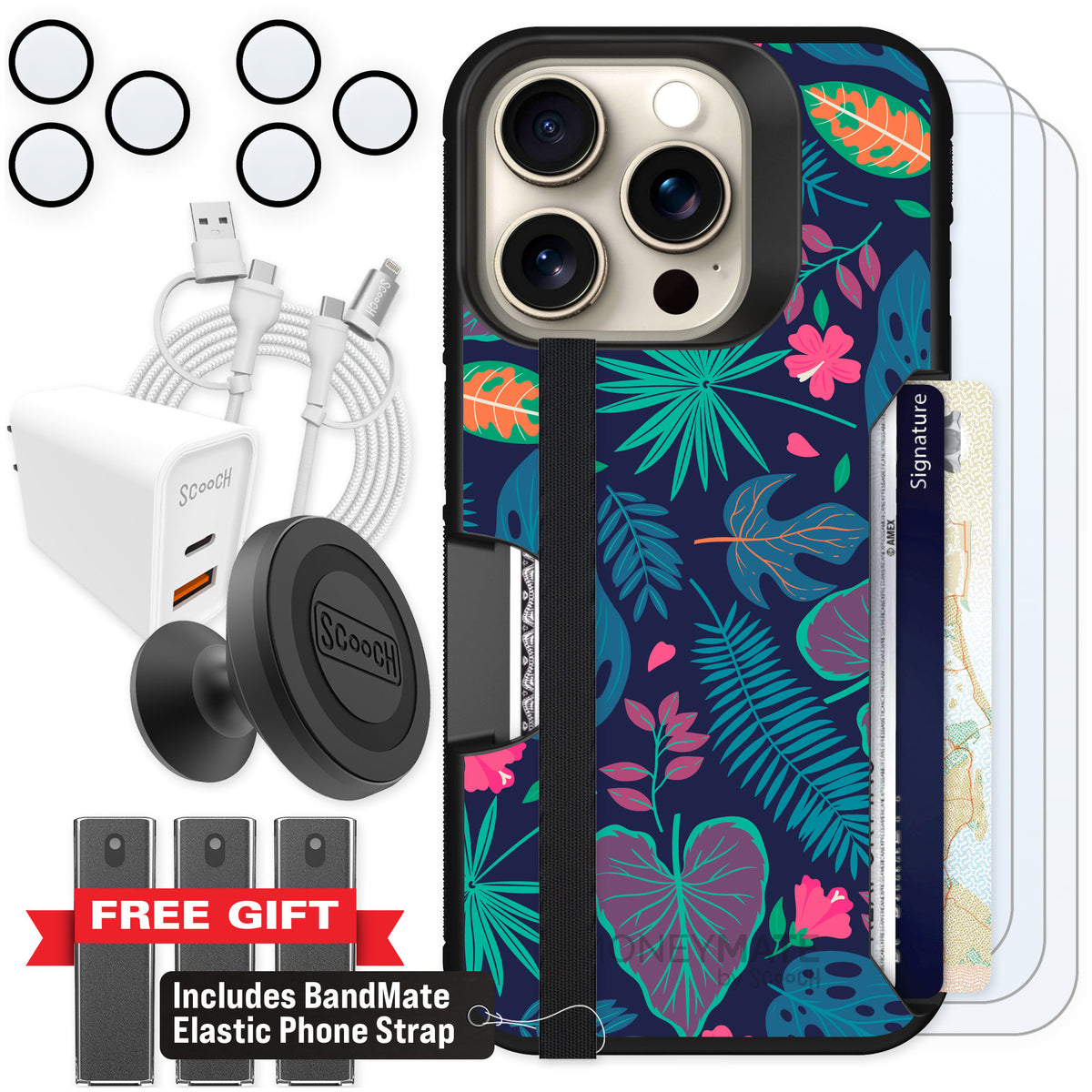 Scooch Moneymate Tropical Leaves for iPhone 15 Pro β Ultimate Bundle