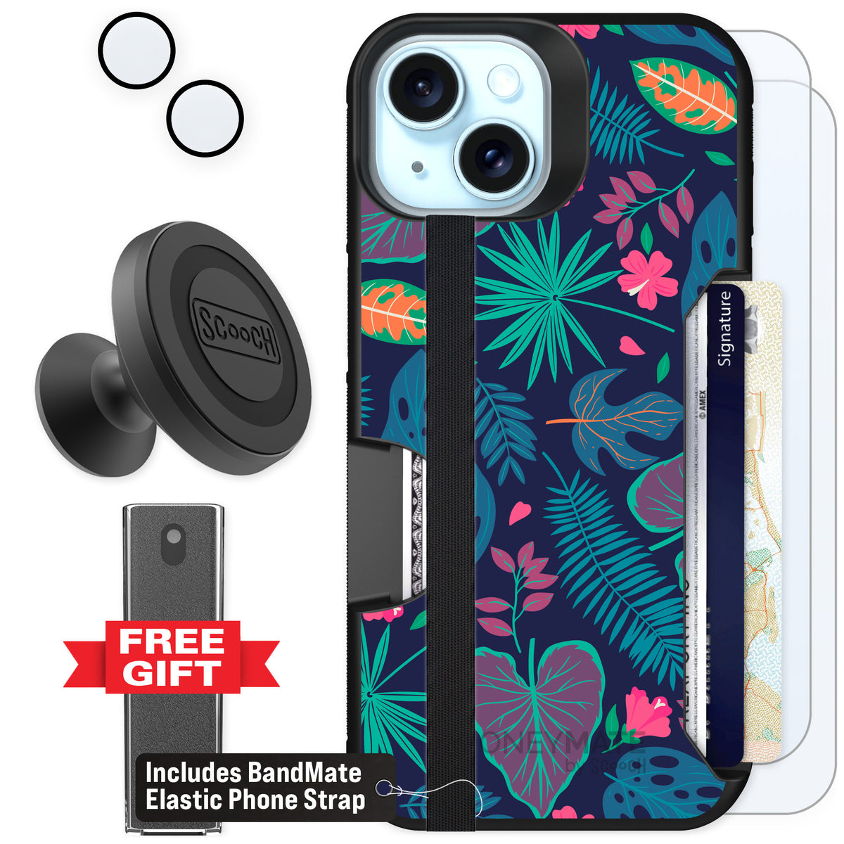 Scooch Moneymate Tropical Leaves for iPhone 15 β Defender Bundle