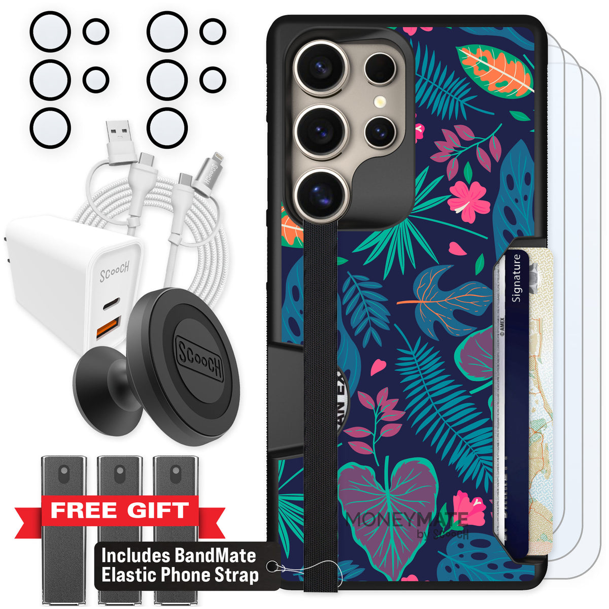 Scooch Moneymate Tropical Leaves for Galaxy S25 Ultra β Ultimate Bundle