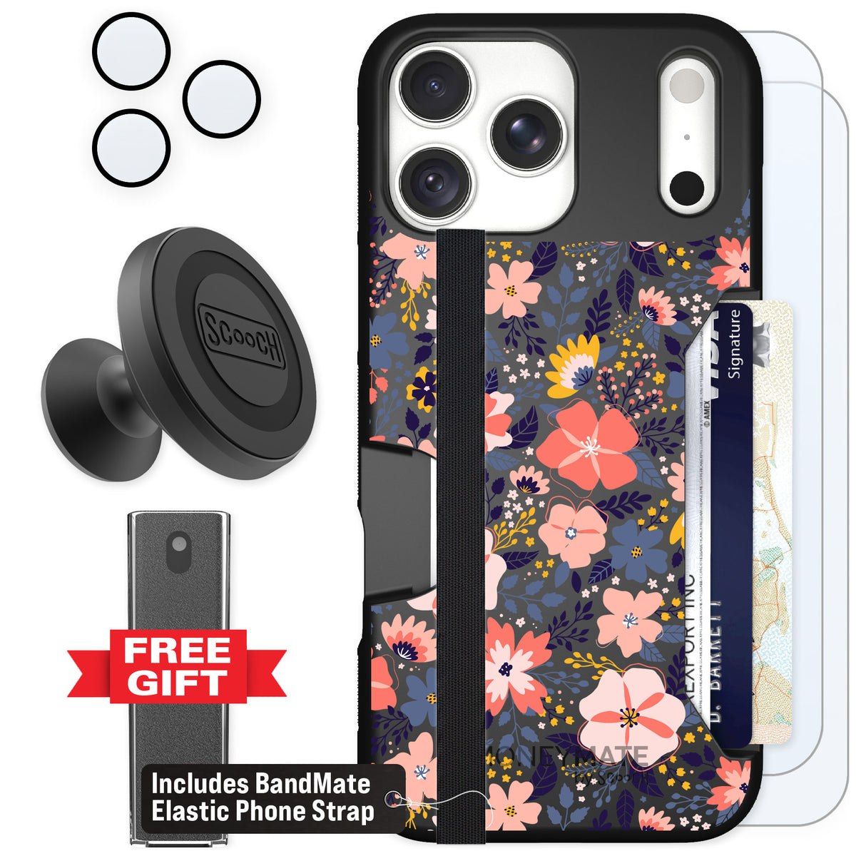 Scooch Moneymate Wildflowers for iPhone 18 Pro Max — Defender Bundle