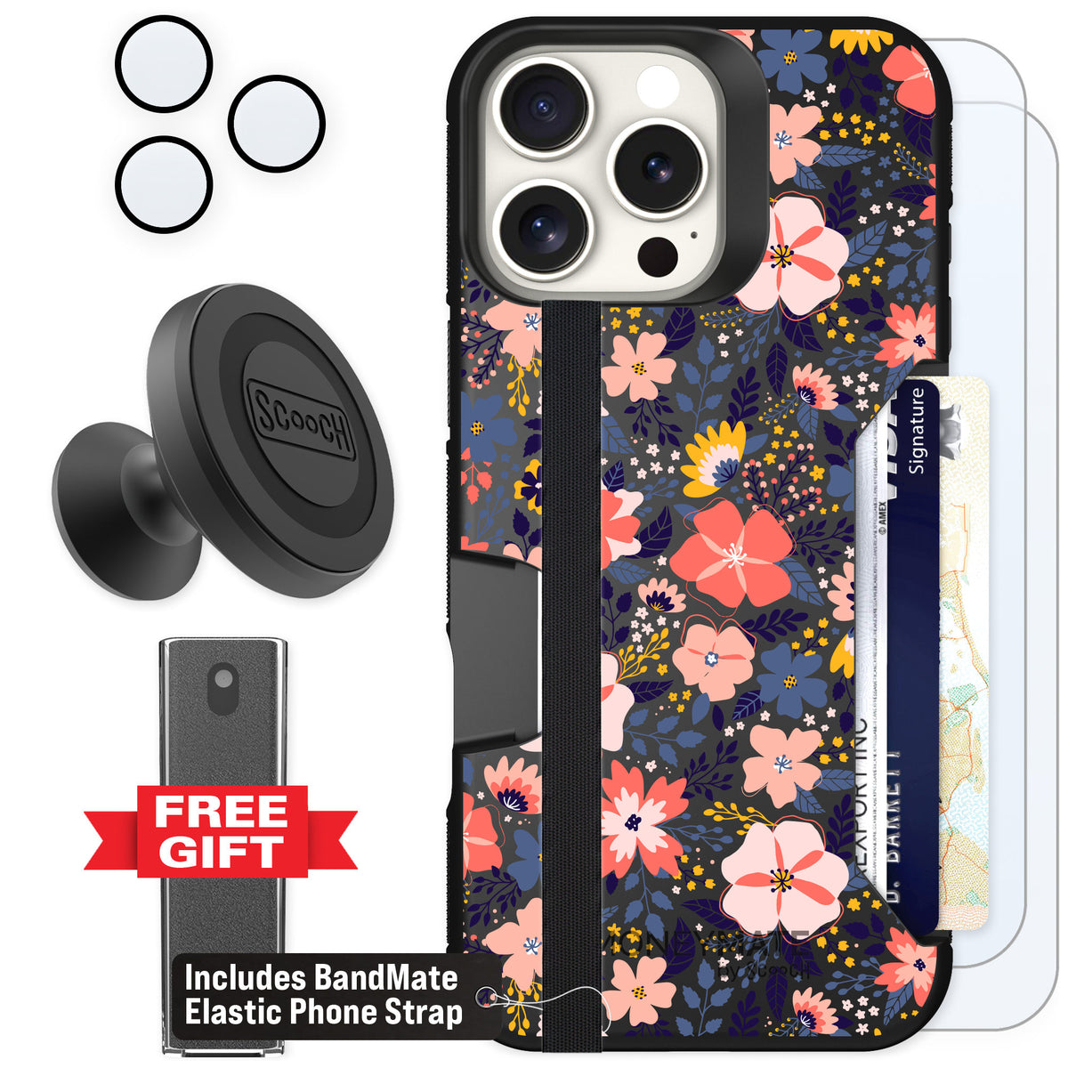 Scooch Moneymate Wildflowers for iPhone 16 Pro Max — Defender Bundle