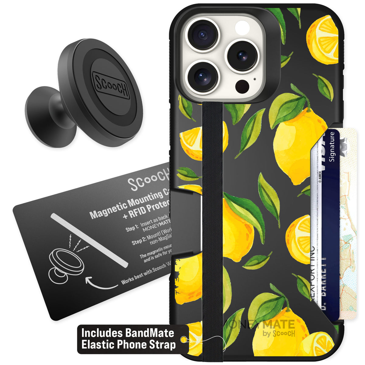Scooch Moneymate Amalfi Lemons for iPhone 16 Pro Max — Starter Bundle