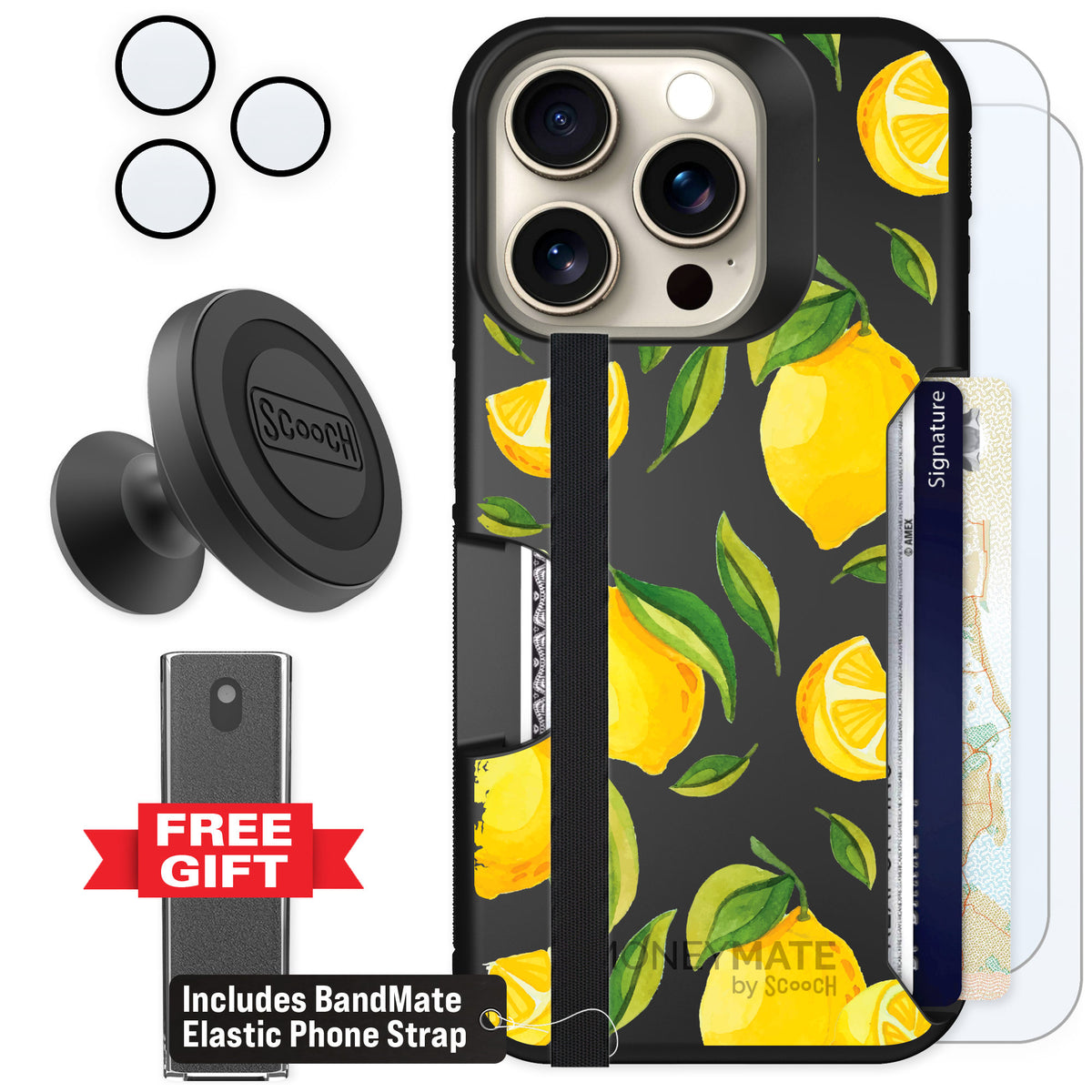Scooch Moneymate Amalfi Lemons for iPhone 15 Pro — Defender Bundle