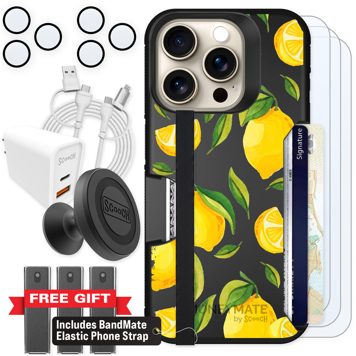Scooch Moneymate Amalfi Lemons for iPhone 15 Pro — Ultimate Bundle