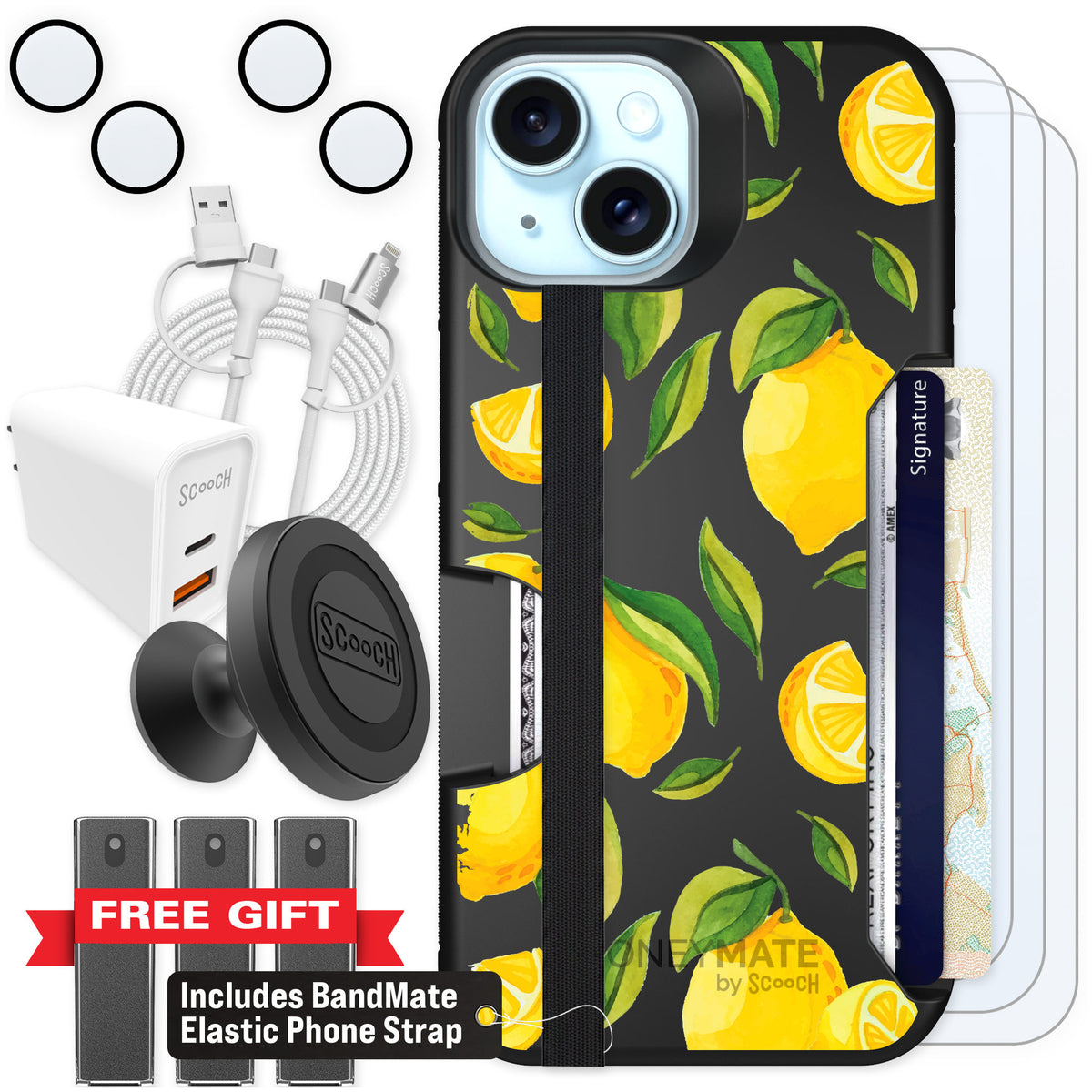 Scooch Moneymate Amalfi Lemons for iPhone 15 — Ultimate Bundle