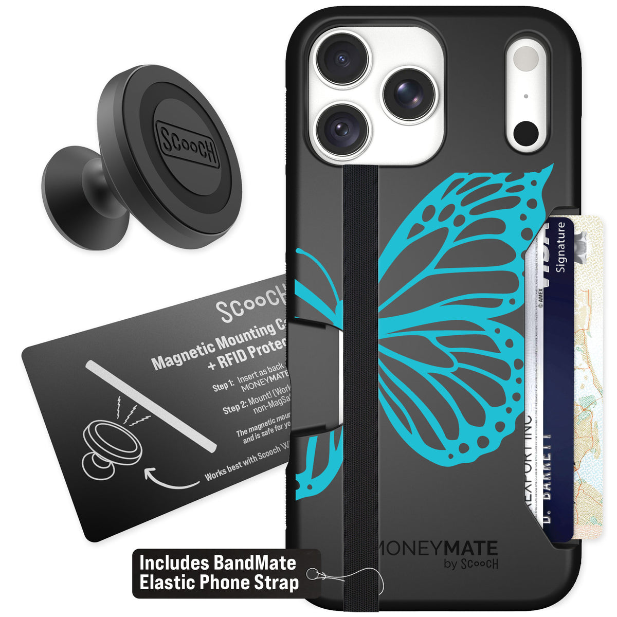 Scooch Moneymate Azure Butterfly for iPhone 18 Pro Max — Starter Bundle