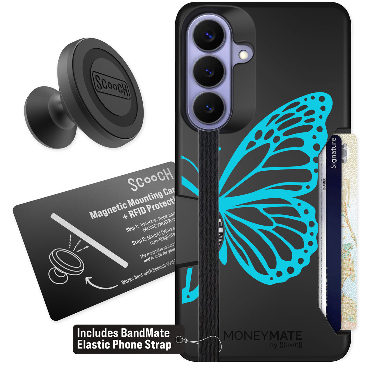 Scooch Moneymate Azure Butterfly for Galaxy S26+ — Starter Bundle