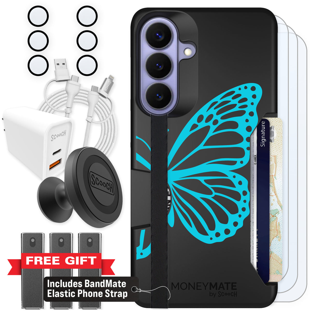 Scooch Moneymate Azure Butterfly for Galaxy S26+ — Ultimate Bundle