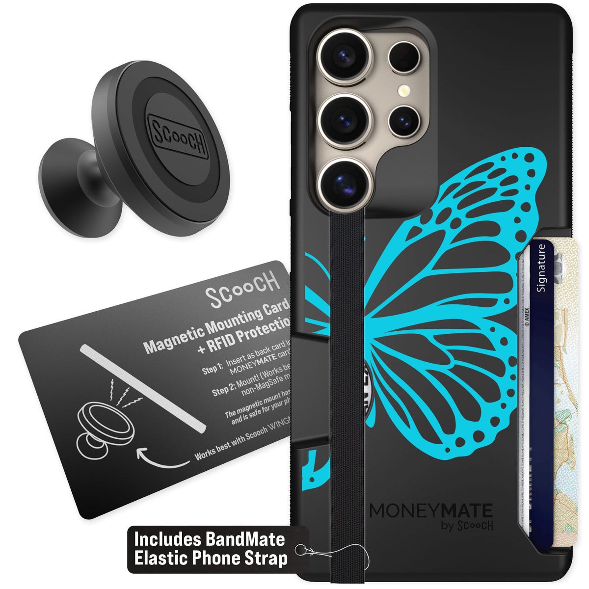 Scooch Moneymate Azure Butterfly for Galaxy S25 Ultra — Starter Bundle