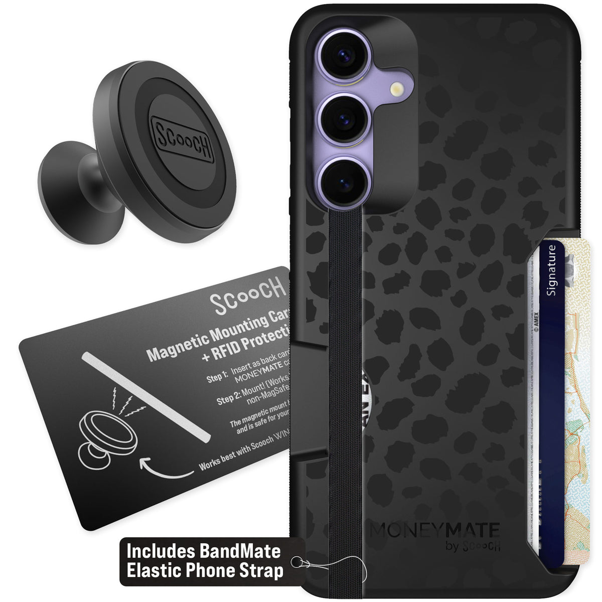 Scooch Moneymate Black Leopard for Galaxy S25+ — Starter Bundle