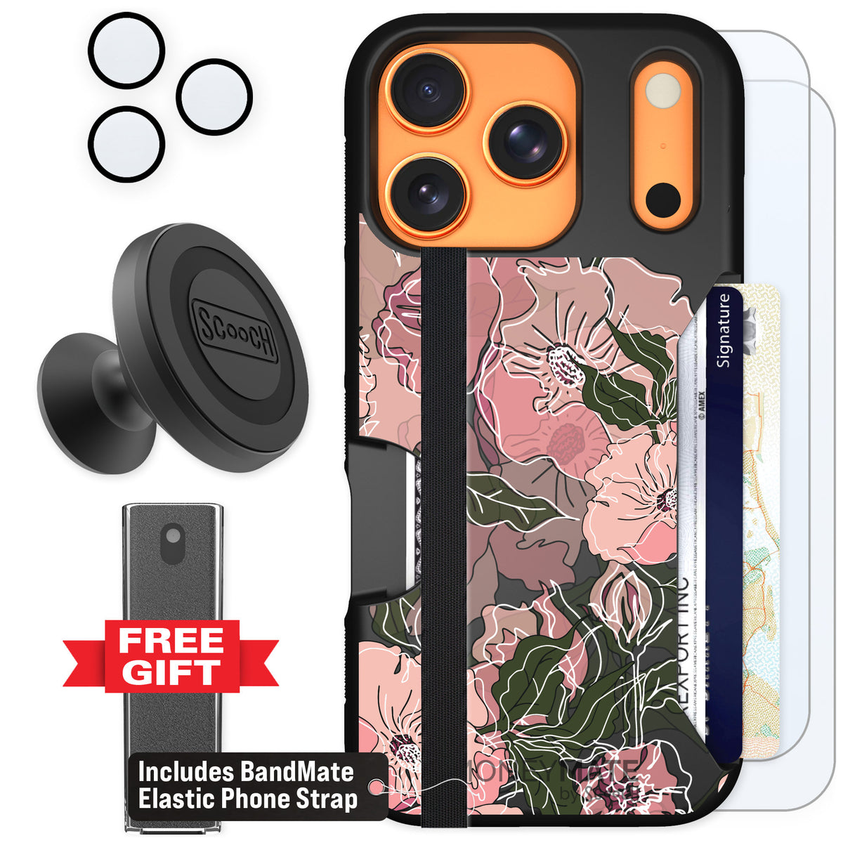 Scooch Moneymate Blush Botanical for iPhone 17 Pro — Defender Bundle