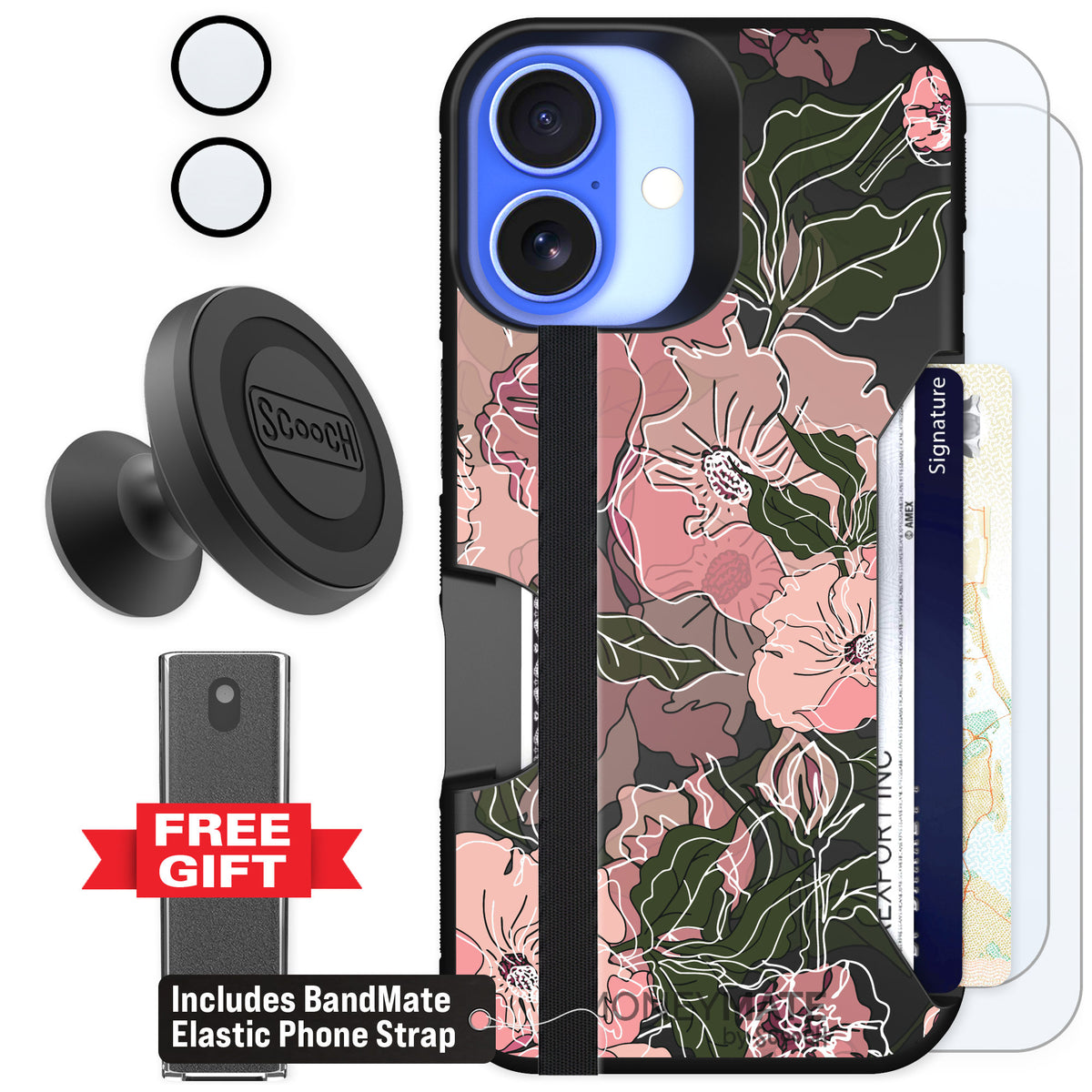 Scooch Moneymate Blush Botanical for iPhone 16 — Defender Bundle