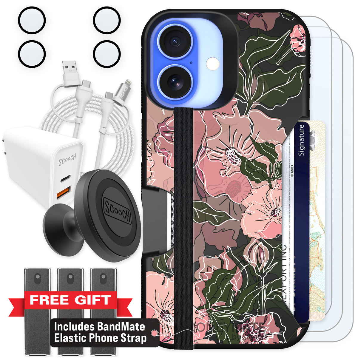 Scooch Moneymate Blush Botanical for iPhone 16 — Ultimate Bundle