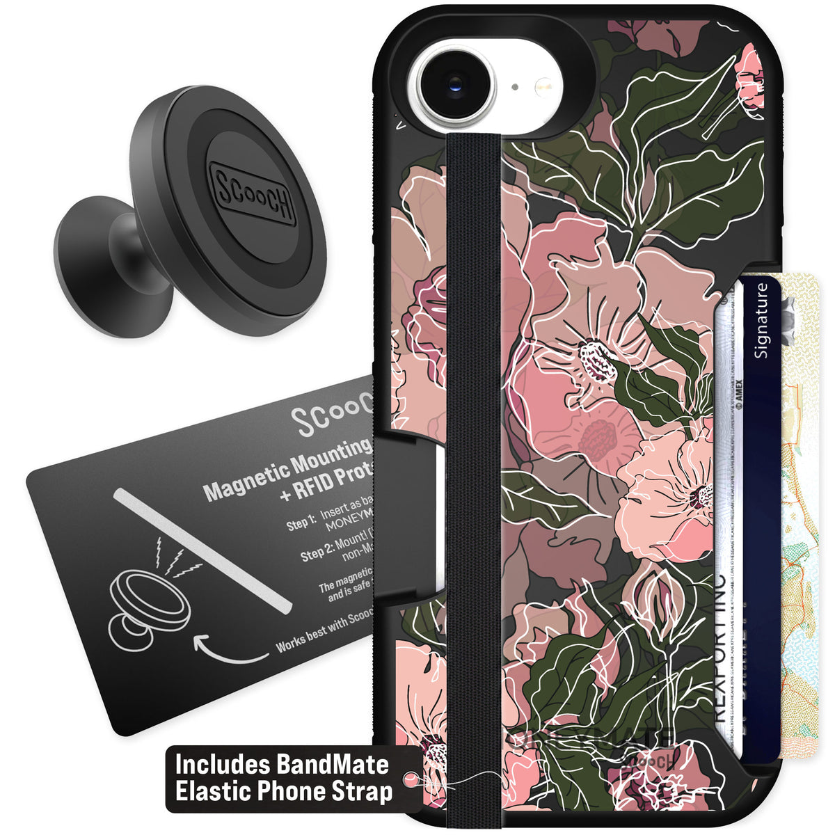 Scooch Moneymate Blush Botanical for iPhone 16e — Starter Bundle