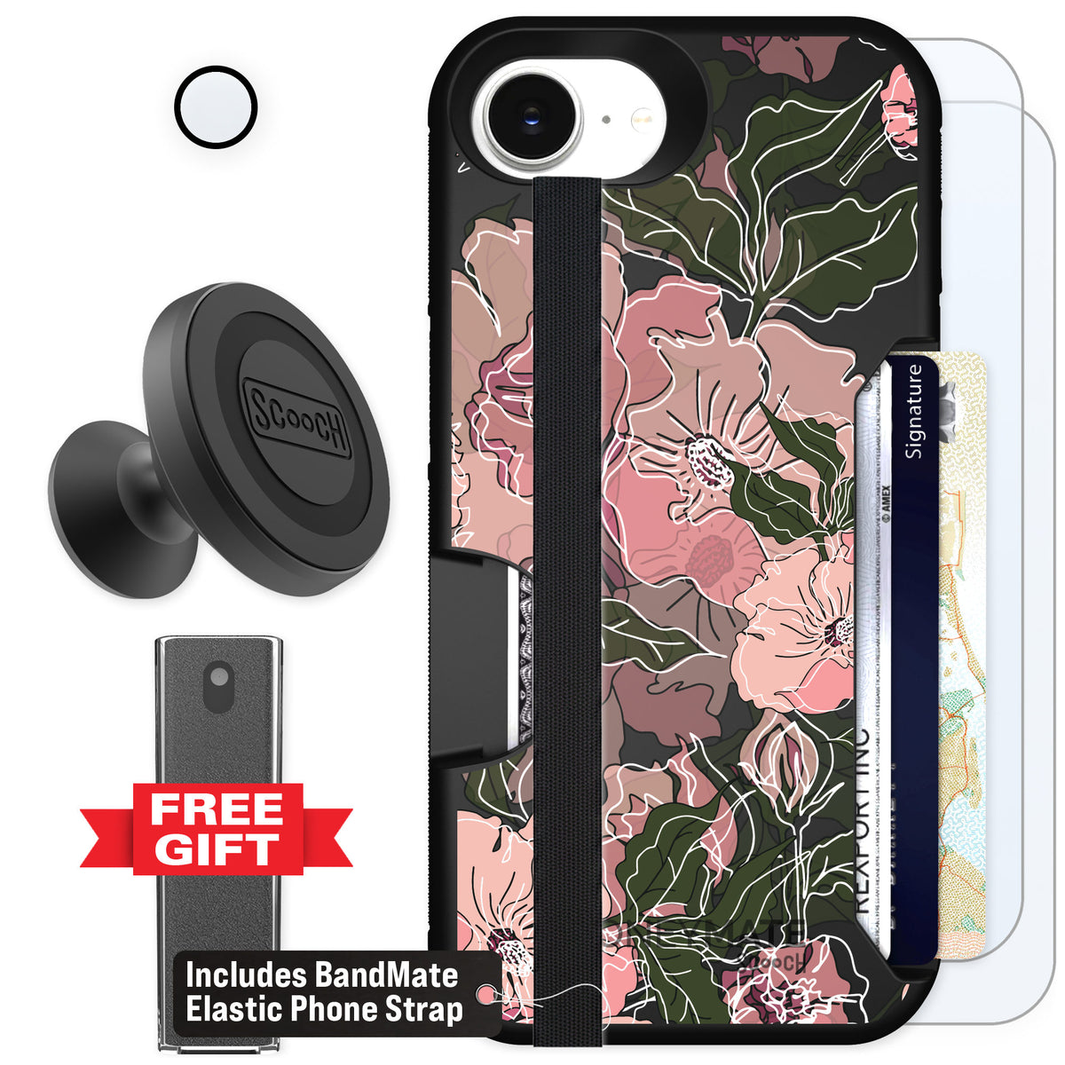 Scooch Moneymate Blush Botanical for iPhone 16e — Defender Bundle