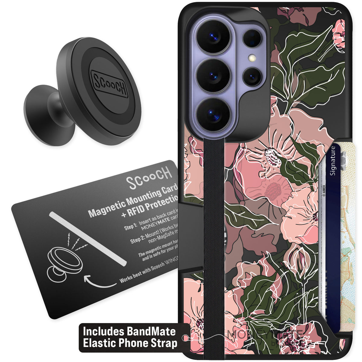 Scooch Moneymate Blush Botanical for Galaxy S26 Ultra — Starter Bundle