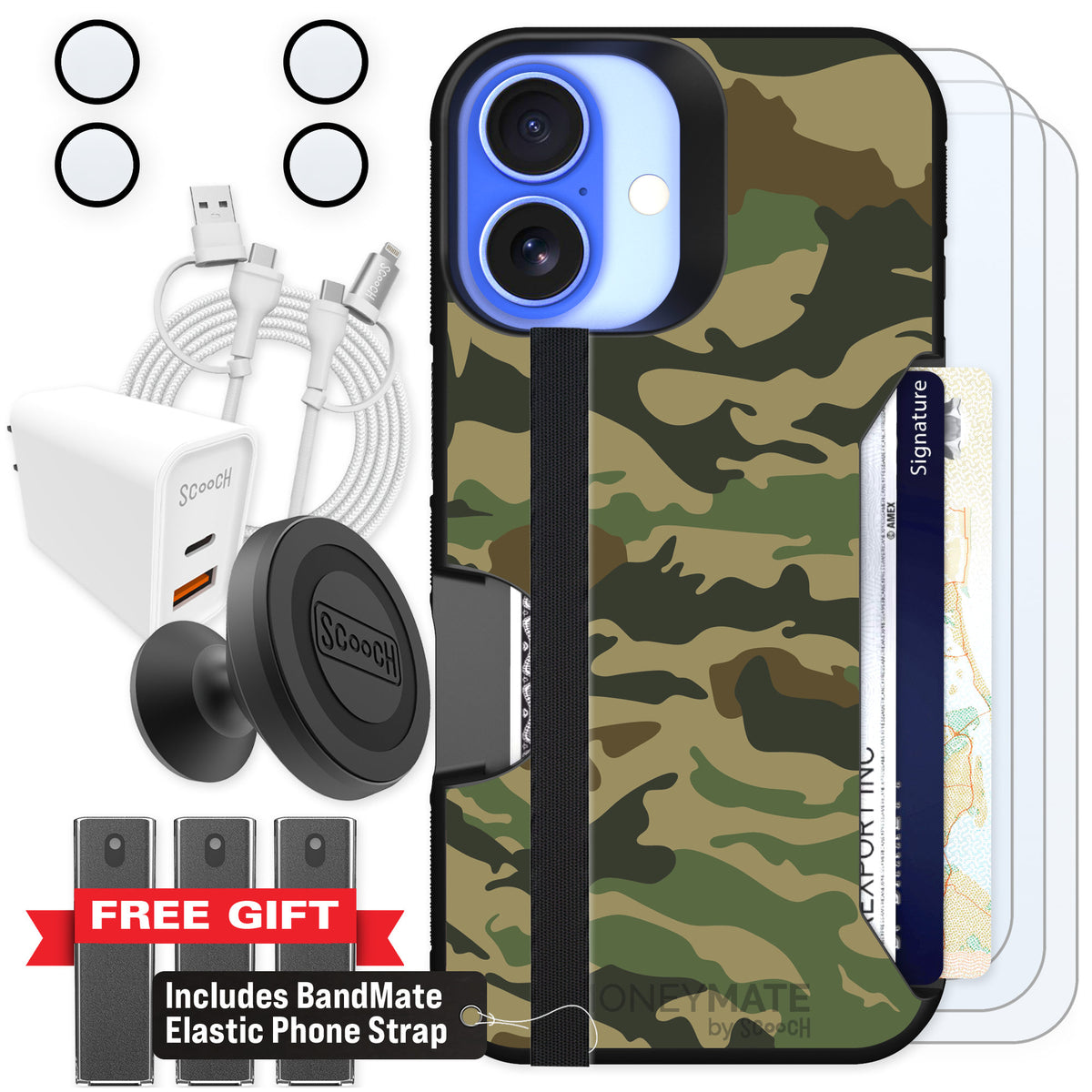 Scooch Moneymate Classic Camo for iPhone 16 — Ultimate Bundle