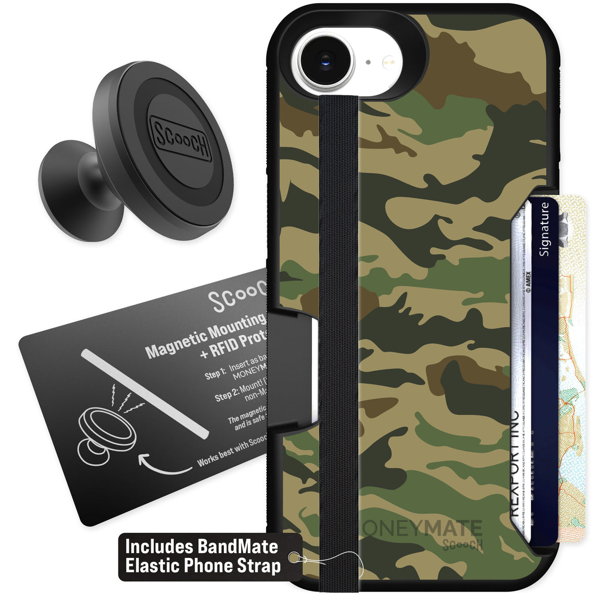Scooch Moneymate Classic Camo for iPhone 16e — Starter Bundle