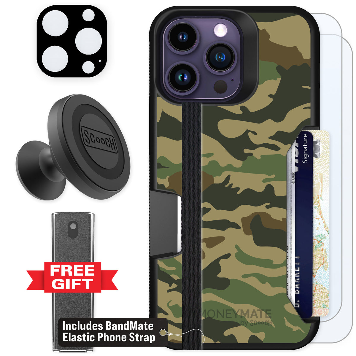 Scooch Moneymate Classic Camo for iPhone 14 Pro Max — Defender Bundle