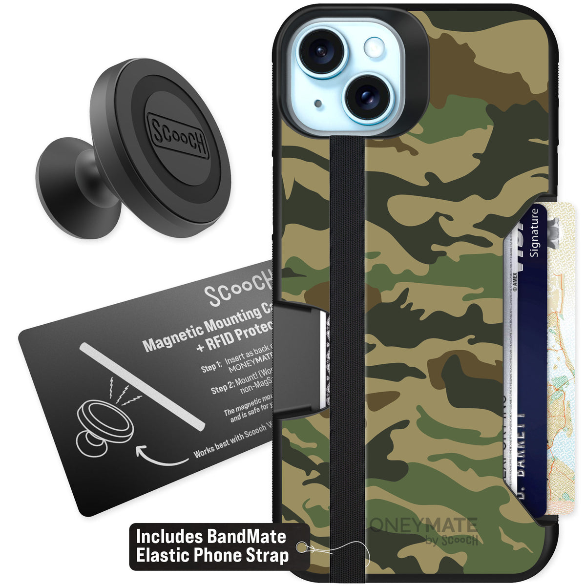 Scooch Moneymate Classic Camo for iPhone 14 Plus — Starter Bundle