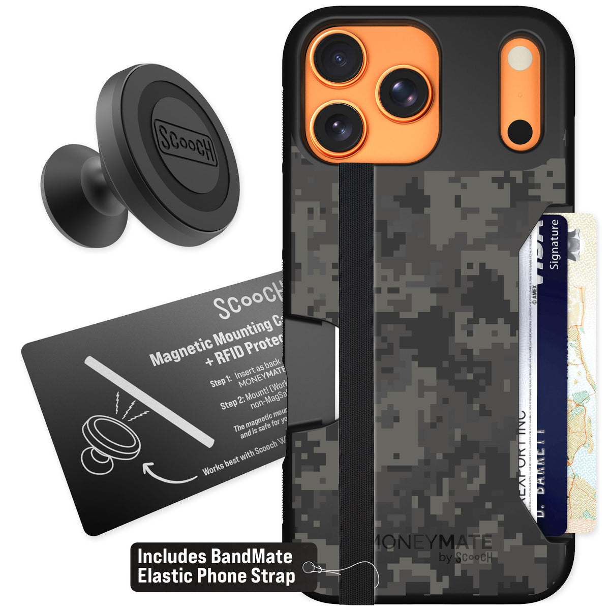 Scooch Moneymate Digi Camo for iPhone 17 Pro Max — Starter Bundle