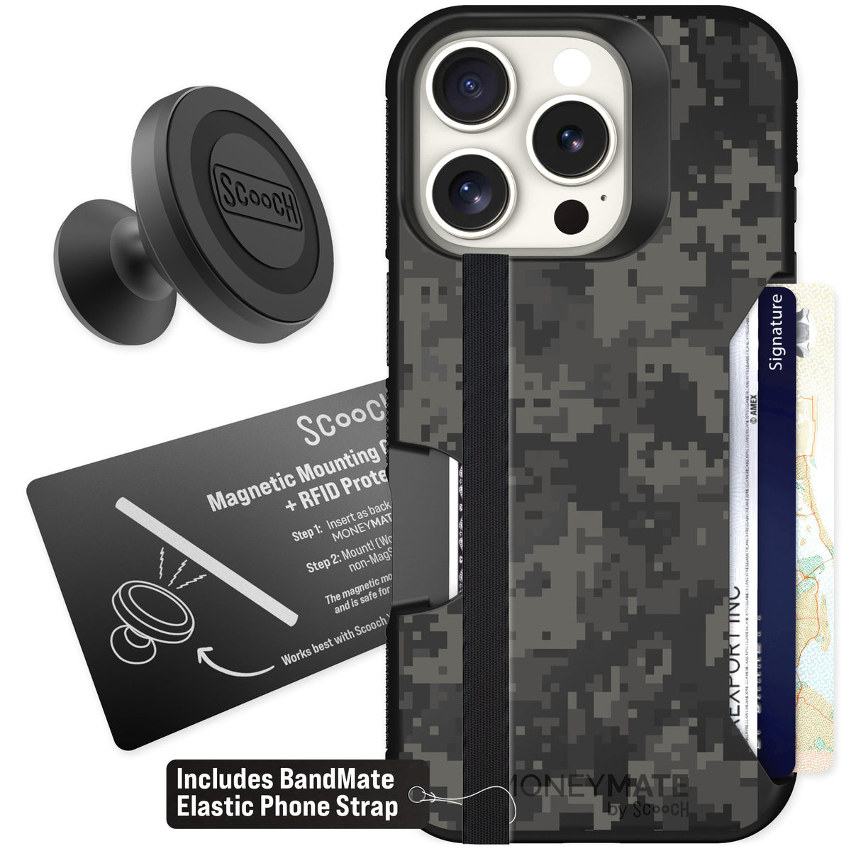 Scooch Moneymate Digi Camo for iPhone 16 Pro — Starter Bundle