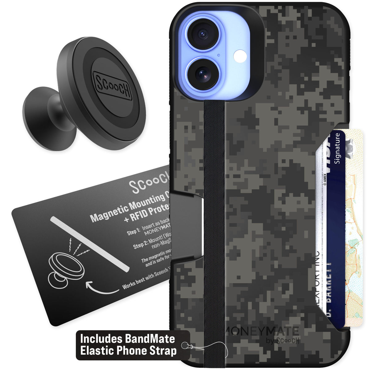 Scooch Moneymate Digi Camo for iPhone 16 Plus — Starter Bundle