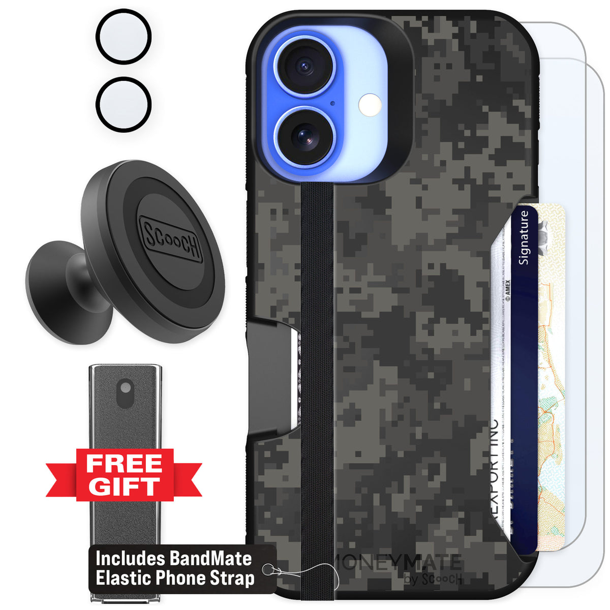 Scooch Moneymate Digi Camo for iPhone 16 — Defender Bundle