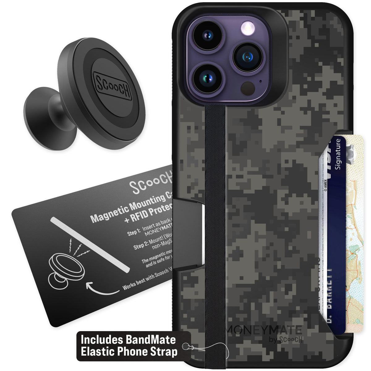Scooch Moneymate Digi Camo for iPhone 14 Pro Max — Starter Bundle