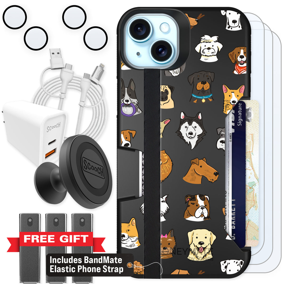 Scooch Moneymate Dog Squad for iPhone 15 Plus — Ultimate Bundle