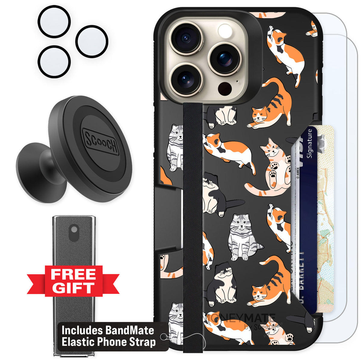 Scooch Moneymate Kitty Crew for iPhone 15 Pro Max — Defender Bundle